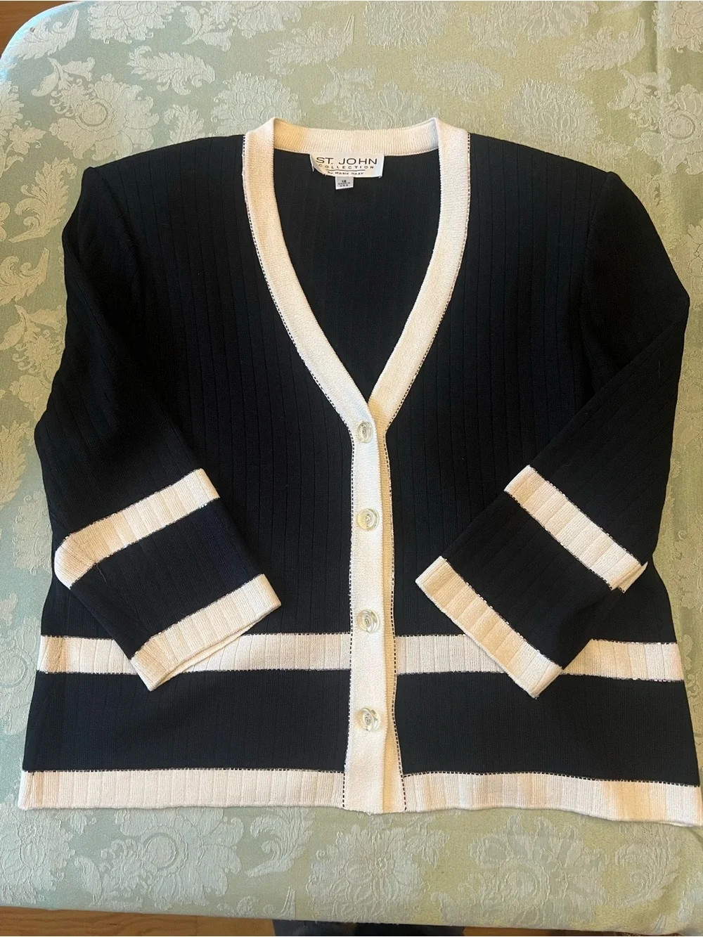 St John Knit Black and White Cardigan Size 12
